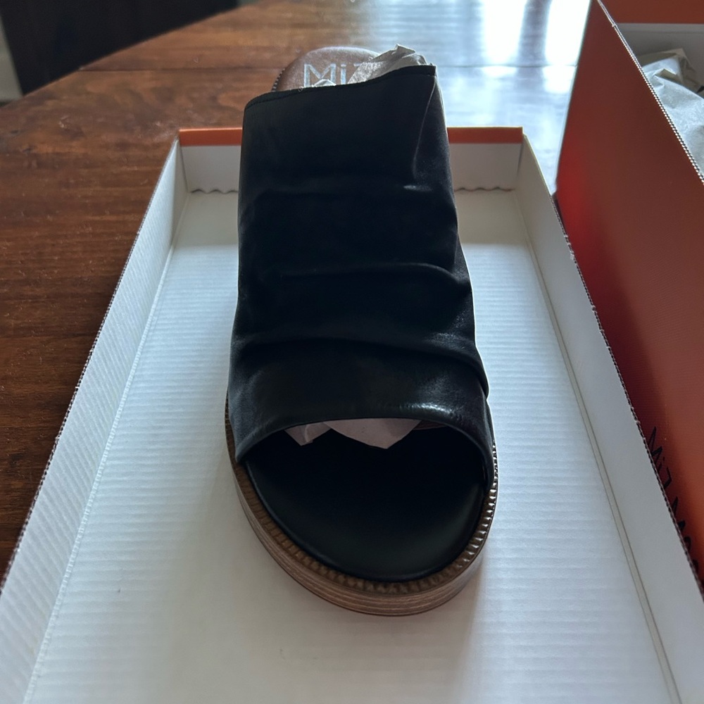 Miz Mooz Maybelle Black Leather Mules with Wooden Heel - Picture 6 of 9